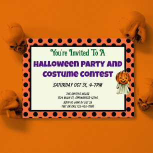 Cute Pumpkin Kids Halloween Costume Contest   Invitation