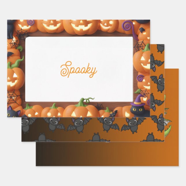 Cute Pumpkin Monsters Spooky and intersting Wrapping Paper Sheet (Set)