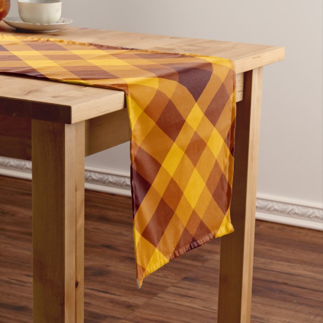 Cute Pumpkin Orange Plaid Large Table Runner (In Situ)
