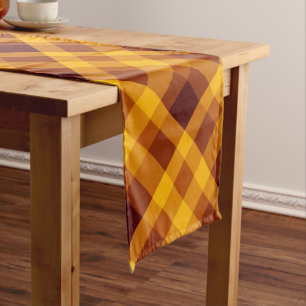 Cute Pumpkin Orange Plaid Medium Table Runner