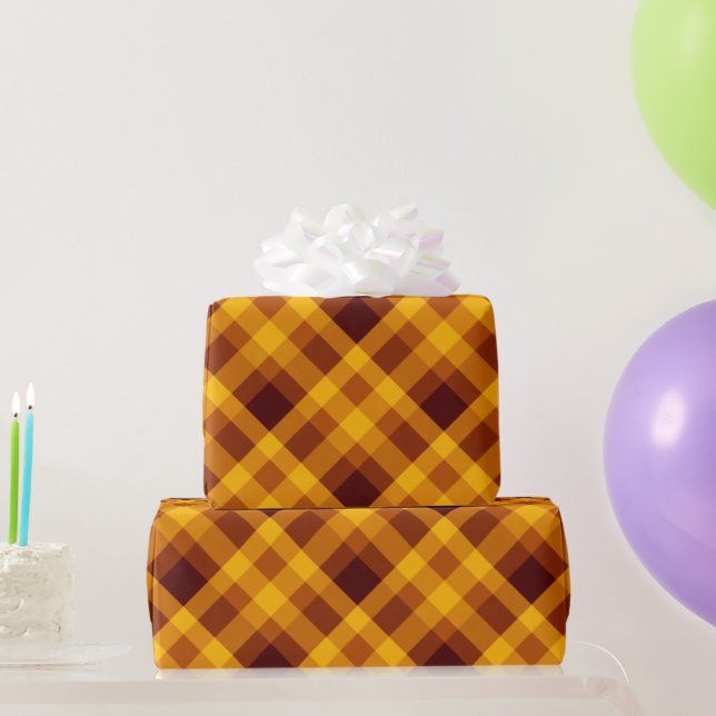 Cute Pumpkin Orange Plaid Wrapping Paper (Party Gifts)