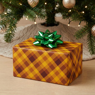 Cute Pumpkin Orange Plaid Wrapping Paper