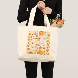 Cute Pumpkin Pattern Thanksgiving Large Tote Bag