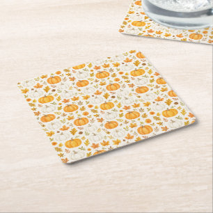 Cute Pumpkin Pattern   Thanksgiving  Square Paper Coaster