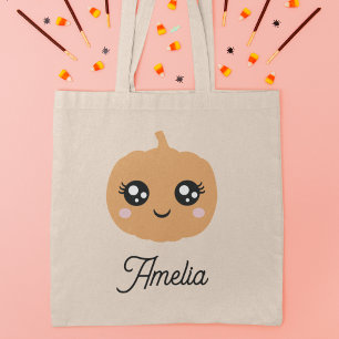 Cute Pumpkin Personalized Halloween Trick or Treat Tote Bag