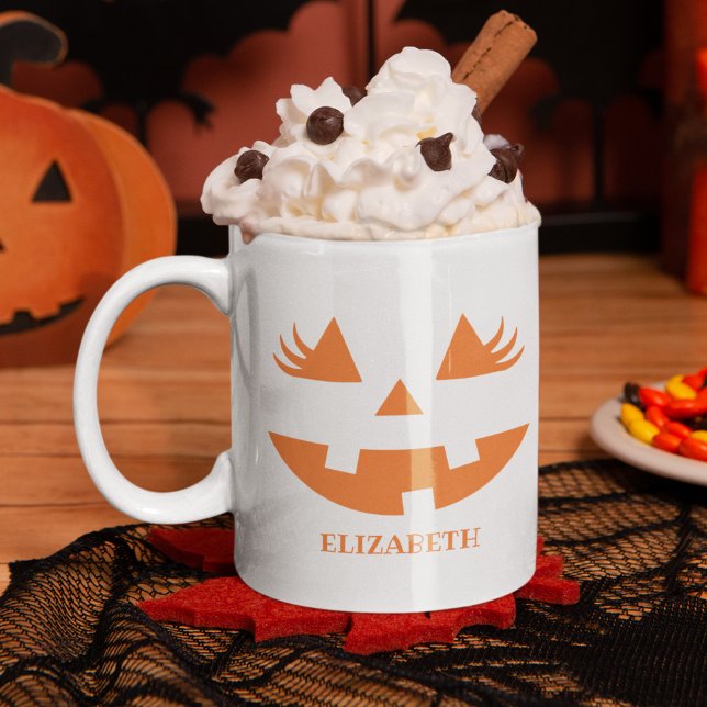Cute Pumpkin Smile Halloween Two-Tone Coffee Mug (Creator Uploaded)