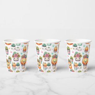 Cute Pumpkin Succulent Planter Pattern Paper Cups