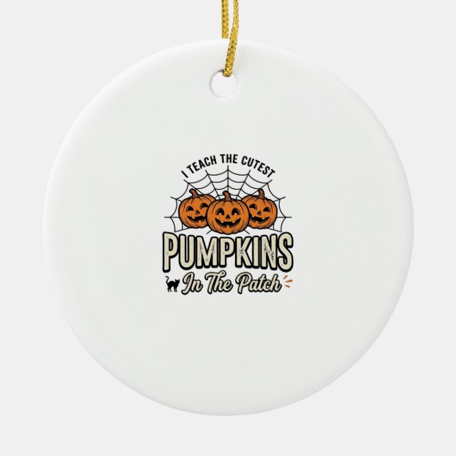 Cute Pumpkin Teacher Halloween Design_1 Ceramic Tree Decoration (Front)