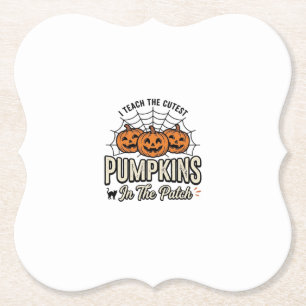 Cute Pumpkin Teacher Halloween Design_1 Paper Coaster