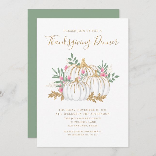 Cute Pumpkin Thanksgiving Dinner Invitation (Front/Back)
