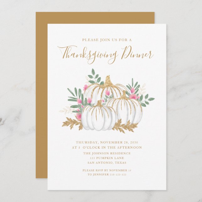 Cute Pumpkin Thanksgiving Dinner Invitation (Front/Back)