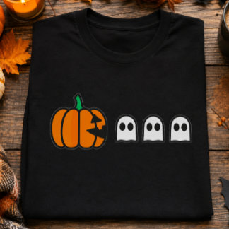 Cute Pumpkin & Three Ghosts Minimal Halloween T-Shirt