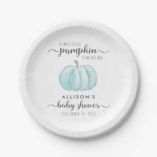 Cute Pumpkin Watercolor Baby Boy Shower Paper Plate