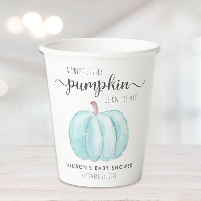 Cute Pumpkin Watercolor Boy Baby Shower Paper Cups (Creator Uploaded)