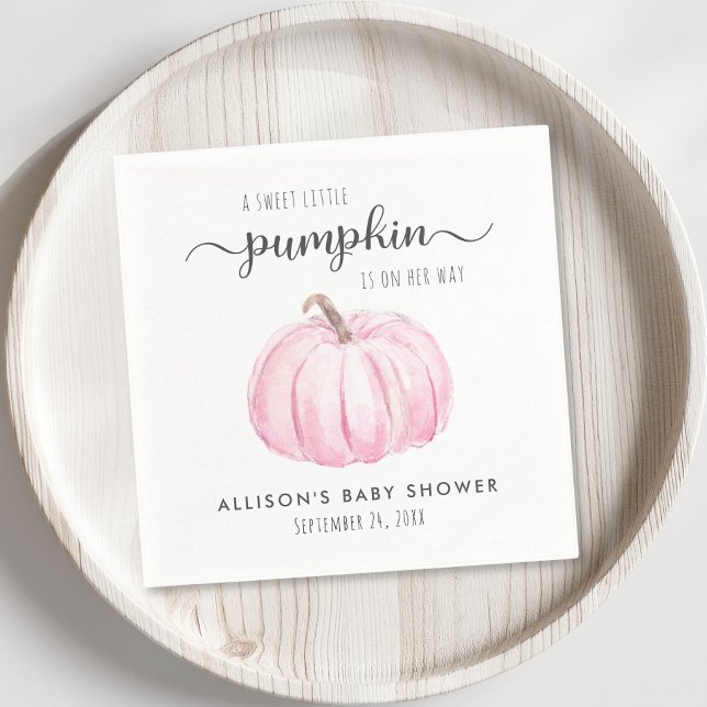 Cute Pumpkin Watercolor Girl Baby Shower Napkin (Creator Uploaded)