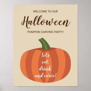 Cute Pumpkin Welcome to Halloween Carving Party Poster