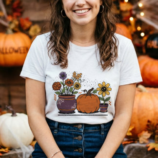 Cute Pumpkin with Colourful flowers, Potted Plants Tri-Blend Shirt