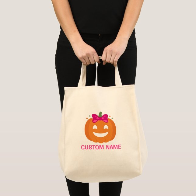 Cute Pumpkin With Pink Bow Tote Bag (Front (Product))