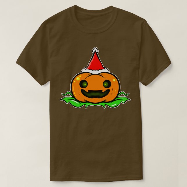 Cute Pumpkin With Santa Hat Christmas Halloween Ha T-Shirt (Design Front)
