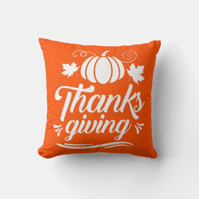 Cute Pumpkin with Text Thanksgiving Typography  Cushion (Front)