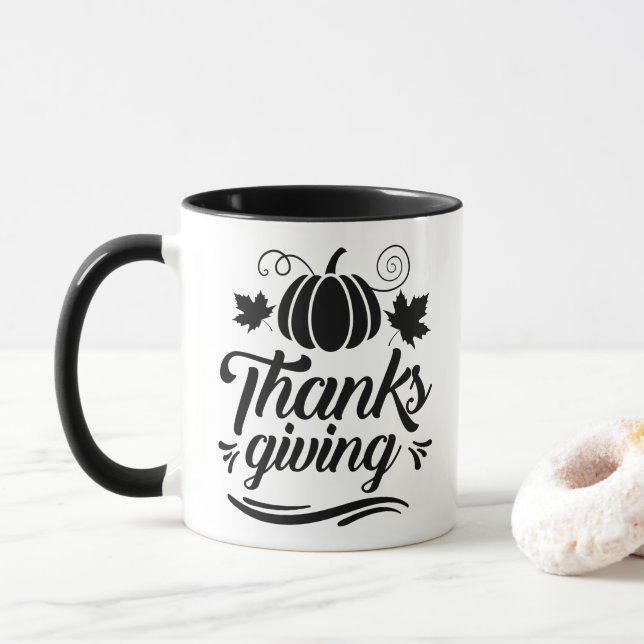 Cute Pumpkin with Text Thanksgiving Typography Mug (With Donut)