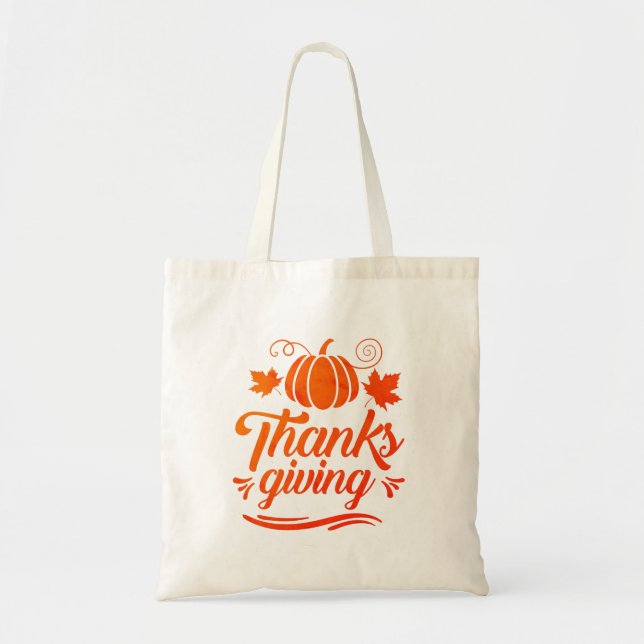 Cute Pumpkin with Text Thanksgiving Typography Tote Bag (Front)