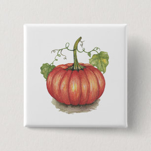 Cute Pumpkin With Vines In Watercolor 15 Cm Square Badge