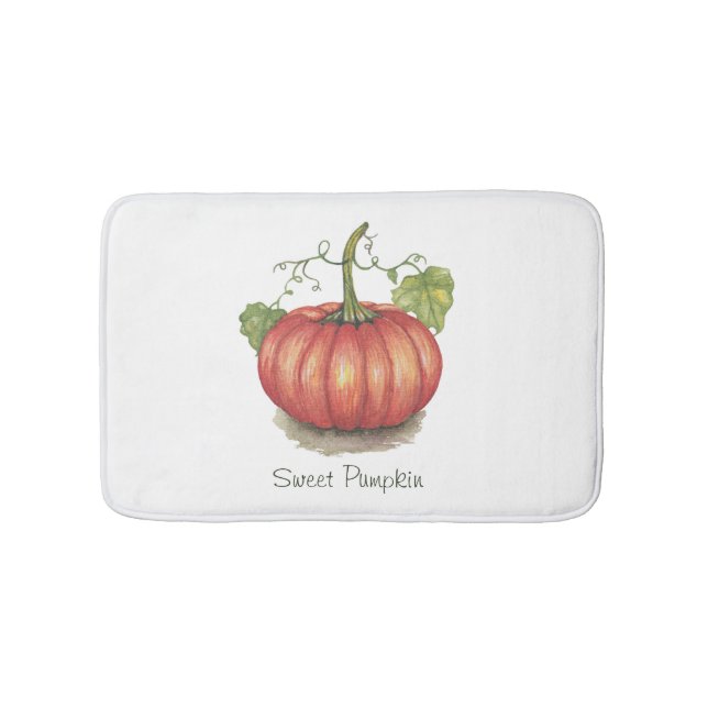 Cute Pumpkin With Vines In Watercolor Bath Mat (Front)