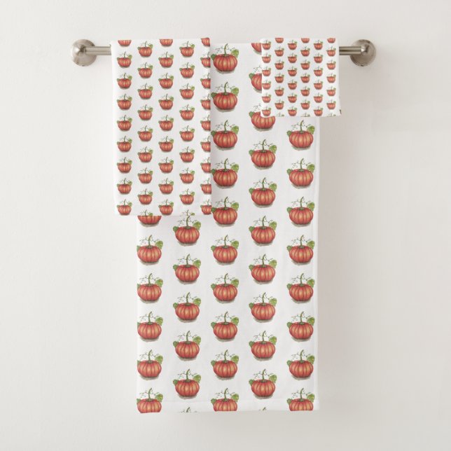 Cute Pumpkin With Vines In Watercolor Bath Towel Set (Insitu)