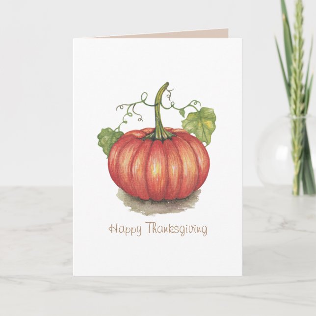 Cute Pumpkin With Vines In Watercolor Card (Front)