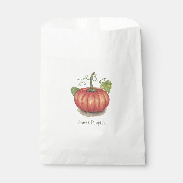 Cute Pumpkin With Vines In Watercolor Favour Bags (Front)