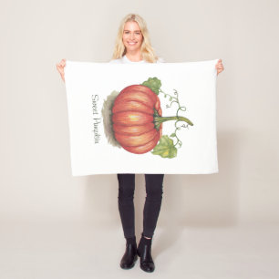 Cute Pumpkin With Vines In Watercolor Fleece Blanket