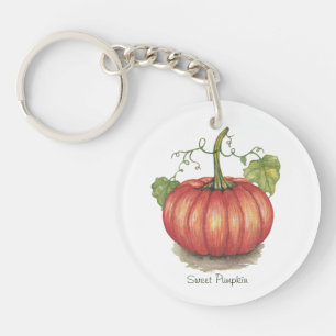 Cute Pumpkin With Vines In Watercolor Key Ring