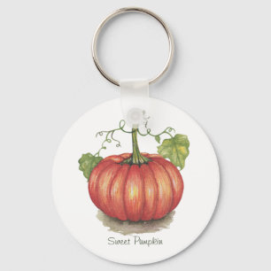 Cute Pumpkin With Vines In Watercolor Key Ring