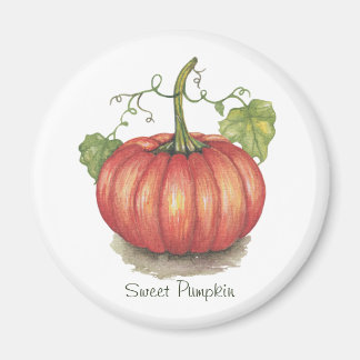 Cute Pumpkin With Vines In Watercolor Magnet