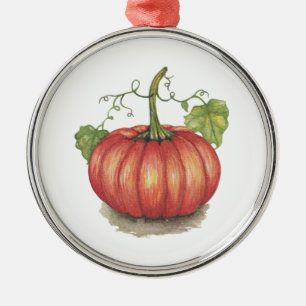 Cute Pumpkin With Vines In Watercolor Metal Tree Decoration