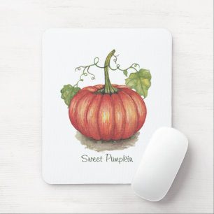 Cute Pumpkin With Vines In Watercolor Mouse Pad