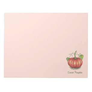 Cute Pumpkin With Vines In Watercolor Notepad