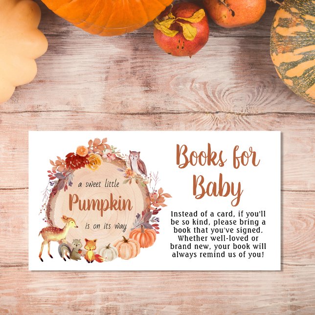 Cute Pumpkin Woodland Books For Baby Shower Enclosure Card (Creator Uploaded)