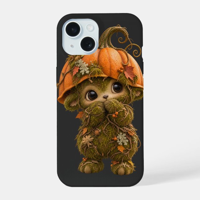 Cute Pumpkin Woodland Creature iPhone 15 Case  (Back)