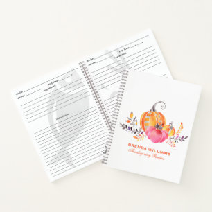 Cute pumpking and autumn foliage bouquet notebook