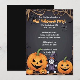 Cute Pumpkins and Little Scarecrow Halloween Party Invitation