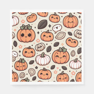 Cute Pumpkins and Pumpkin Seeds Halloween Party Napkin