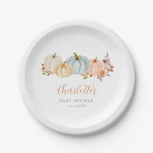 Cute Pumpkins Autumn Floral   Baby Shower Paper Plate