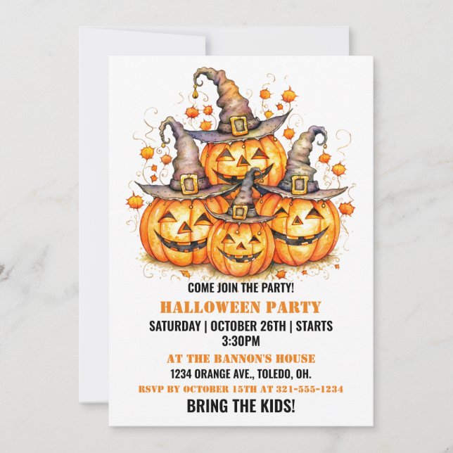 Cute Pumpkins Happy Halloween Party Invitations (Front)