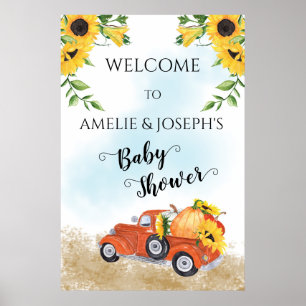 Cute Pumpkins in Truck Fall Autumn Baby Shower P Poster