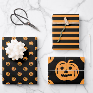Cute Pumpkins Mixed Halloween  Wrapping Paper Sheet