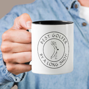 Cute Pun Best Golfer Long Shot For Him Black White Mug