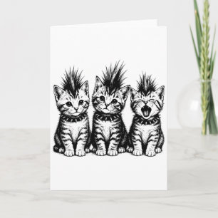 Cute Punk Cat Spiky Kitten Trio Tee, Gothic Cat Card