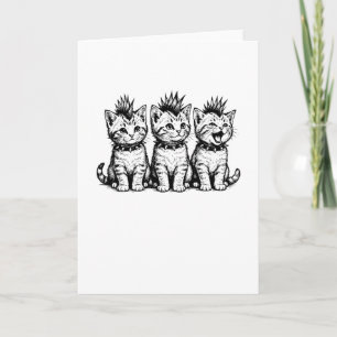 Cute Punk Cat Spiky Kitten Trio Tee, Gothic Cat Card